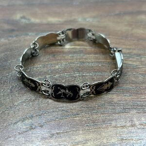 Vintage Sterling Silver Siam Niello Inlay Goddess Dancer Bracelet  Approx:6 1/2"